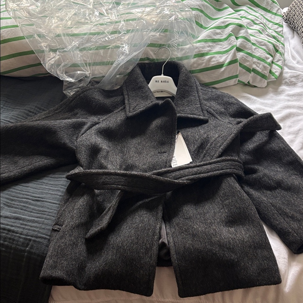 NWT W Concept / RE RHEE Funnel Neck Half Coat in charcoal - Picture 3 of 5